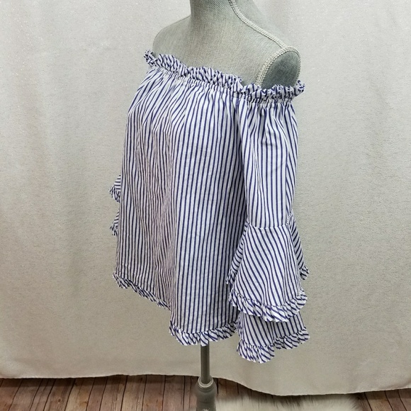 ECI Off Shoulder Bell Sleeve Striped Blouse NWOT - Picture 7 of 8